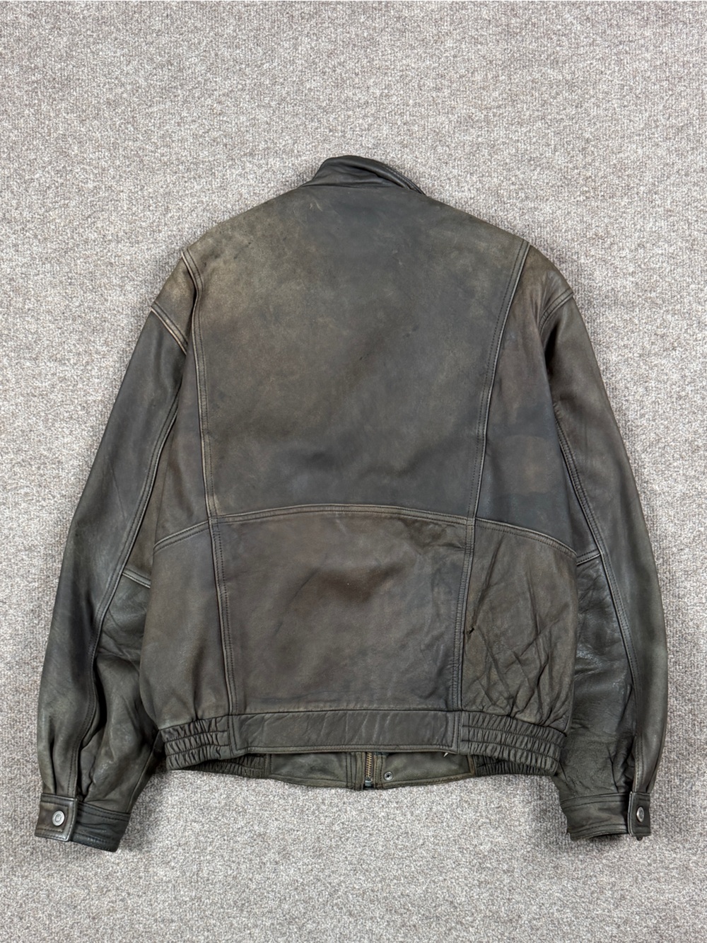 Vintage Wilsons Brown Leather Full Zip Bomber Jacket Men's Large Contrast Collar - Picture 3 of 16